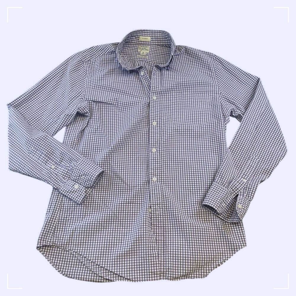 J Crew Men Button Down Shirt Purple Gingham Organic Cotton Small Casual Fit